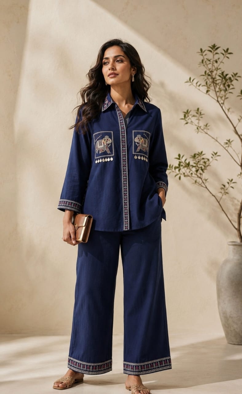 Navy Blue Elephant Coord Set