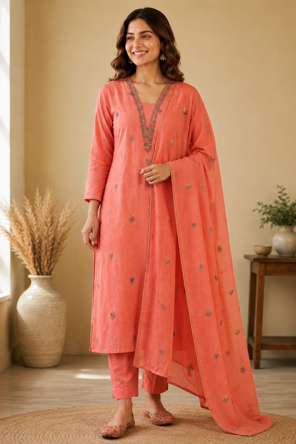Sprig-Coral shade-Kurti Set