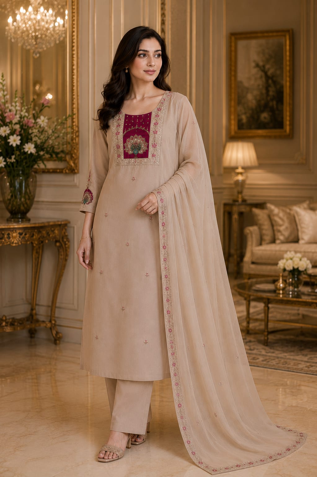 Blush Beige with Rani Pink Accents