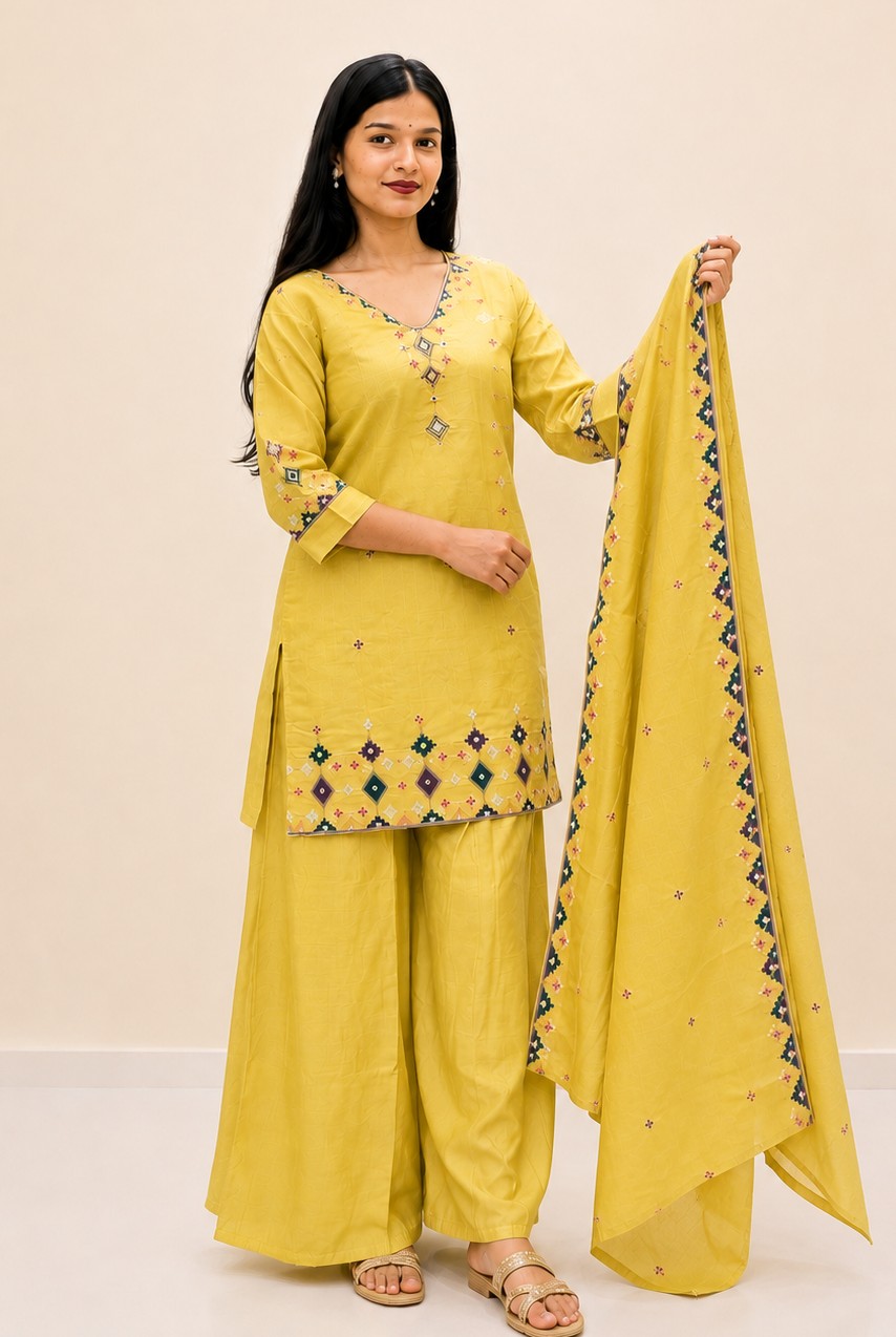 Zest Embroidered Kurta Palazzo Set