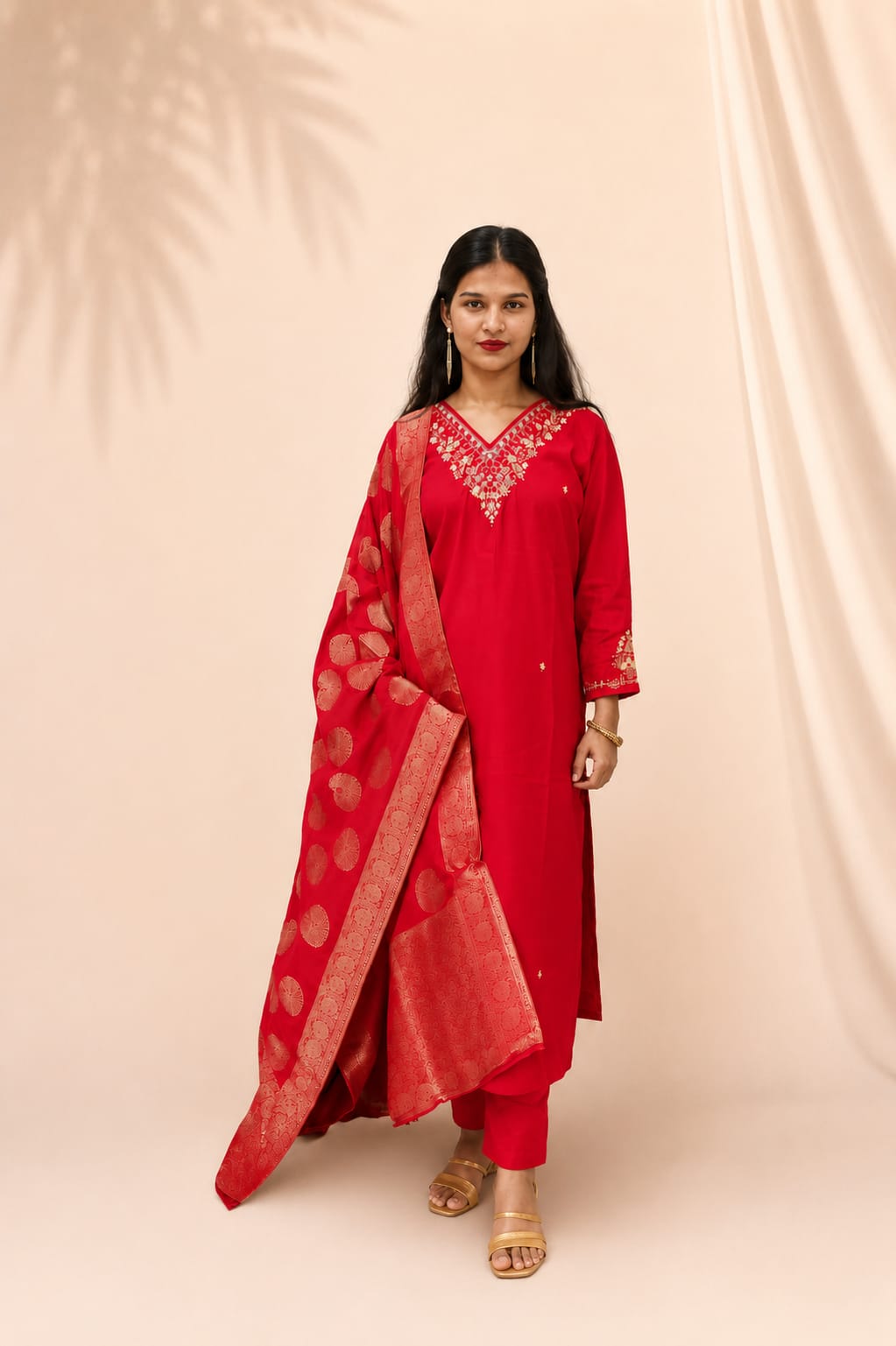Teej Red Kurti Set
