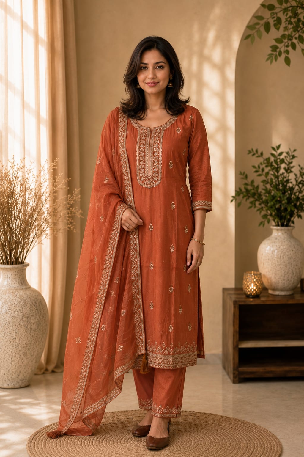 Rust Heritage Silk Kurta Set