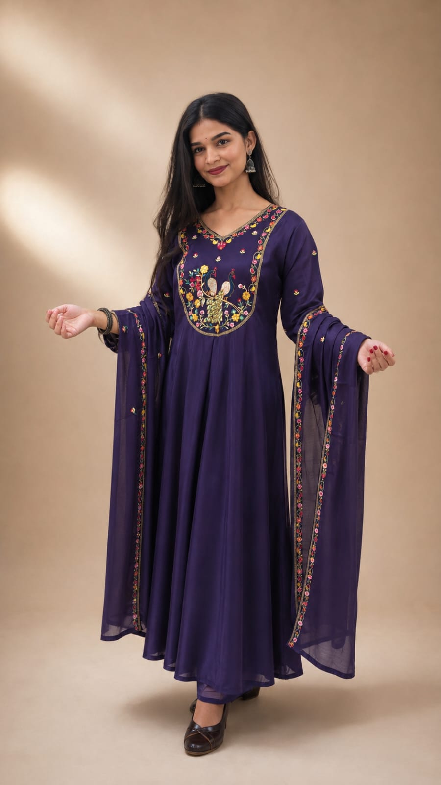 Regal Plum Premium Mul Chanderi Anarkali Set