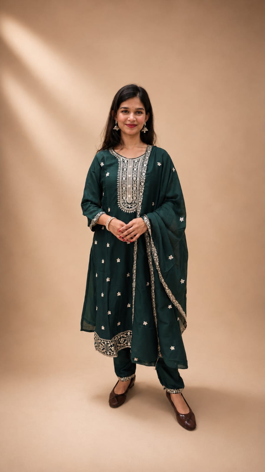 Verdant Bottle Green Silk Embroidered Kurta Set