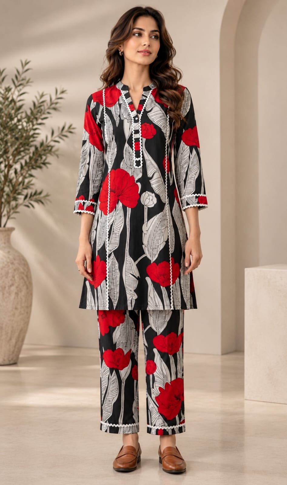 Black & Red Floral Cotton Co-ord Set