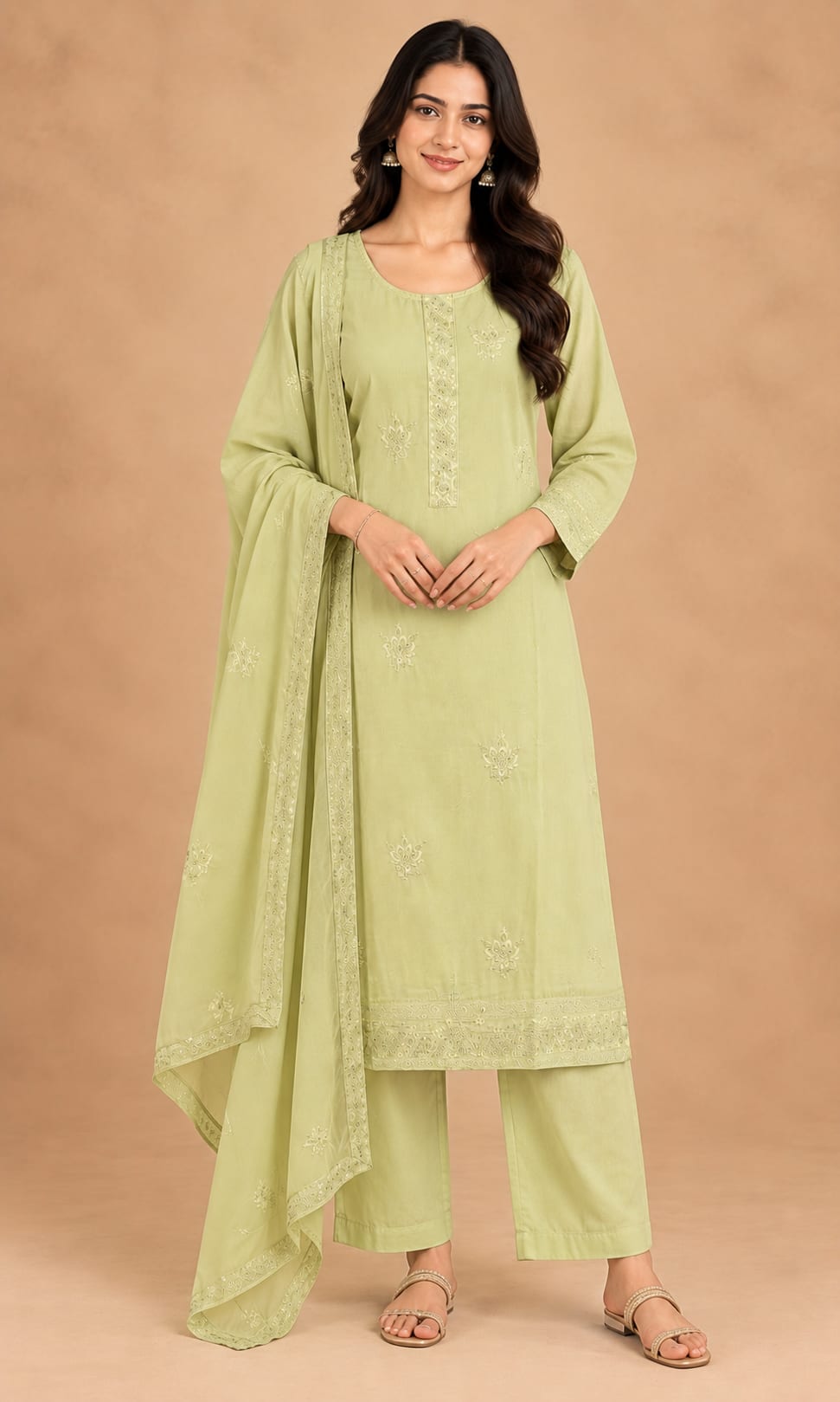 Aariz Light Pista Cotton Dress Set