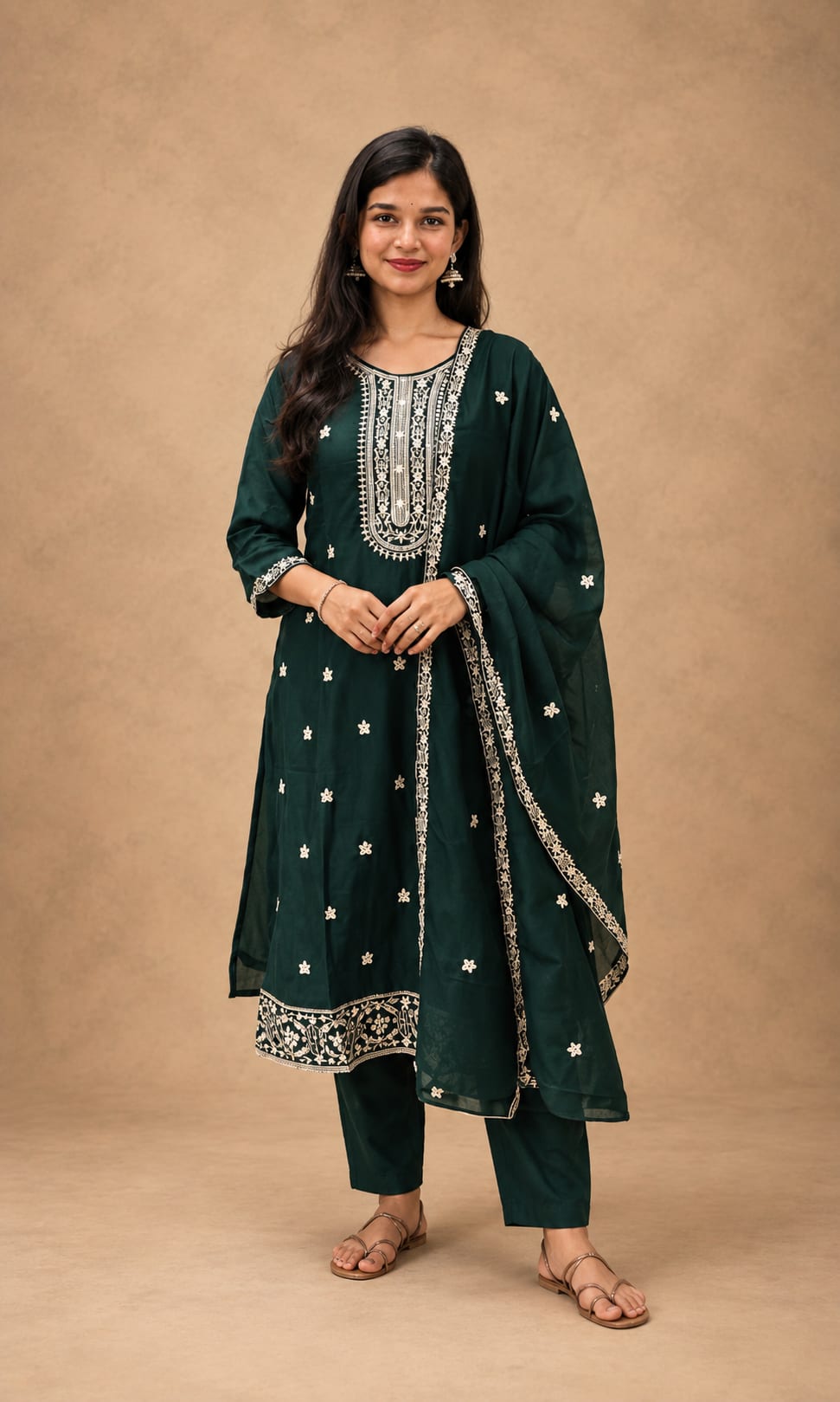 Verdant Bottle Green Silk Embroidered Kurta Set