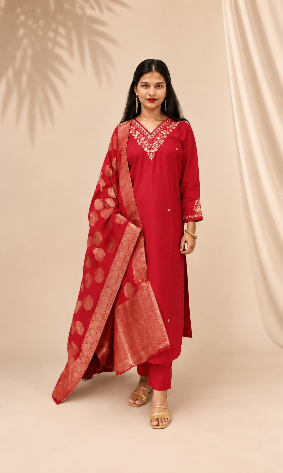 Teej Red Kurti Set