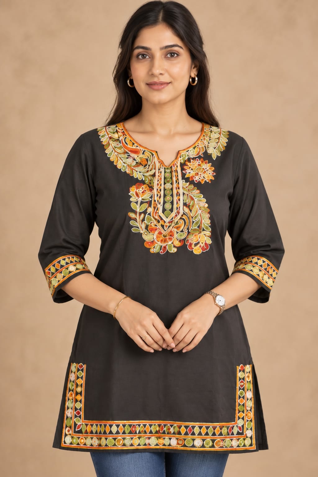 Onyx Black Floral Heritage Top