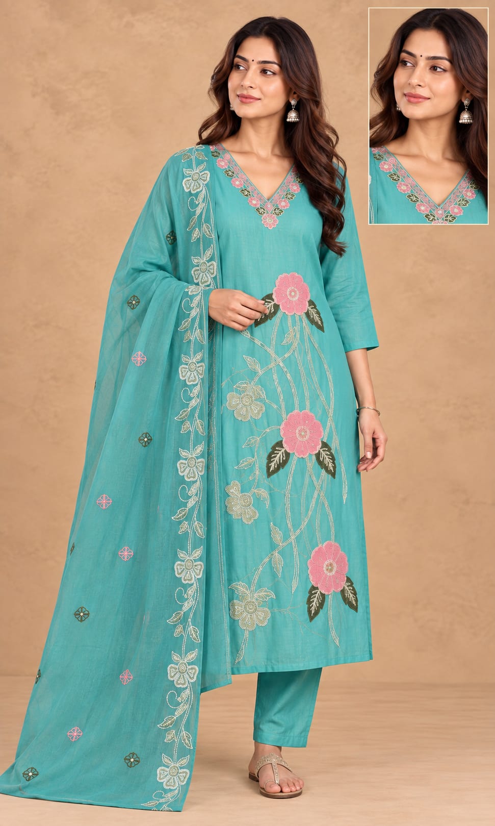 Aayat Turquoise Floral Cotton Set