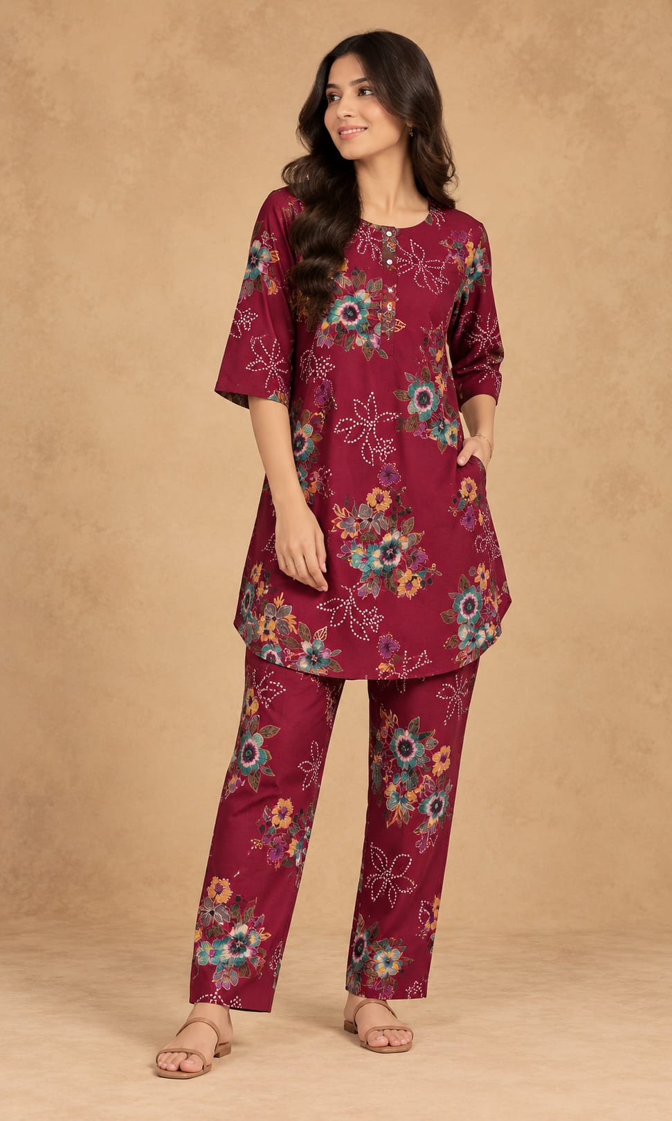 Maroon Bloomscape Co-Ord Set