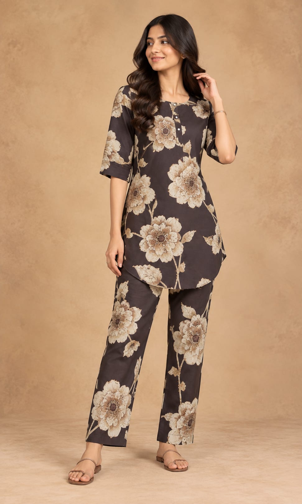 Charcoal Floral Elegance Co-Ord Set