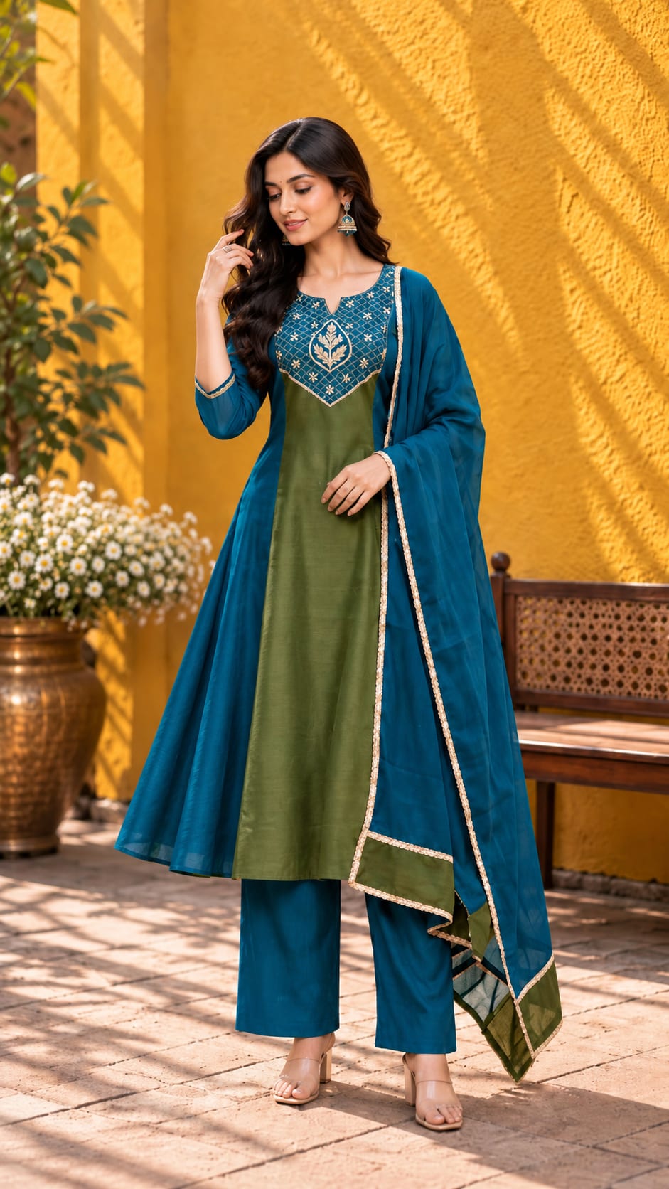 Neel Premium Mul Chanderi Anarkali Suit Set