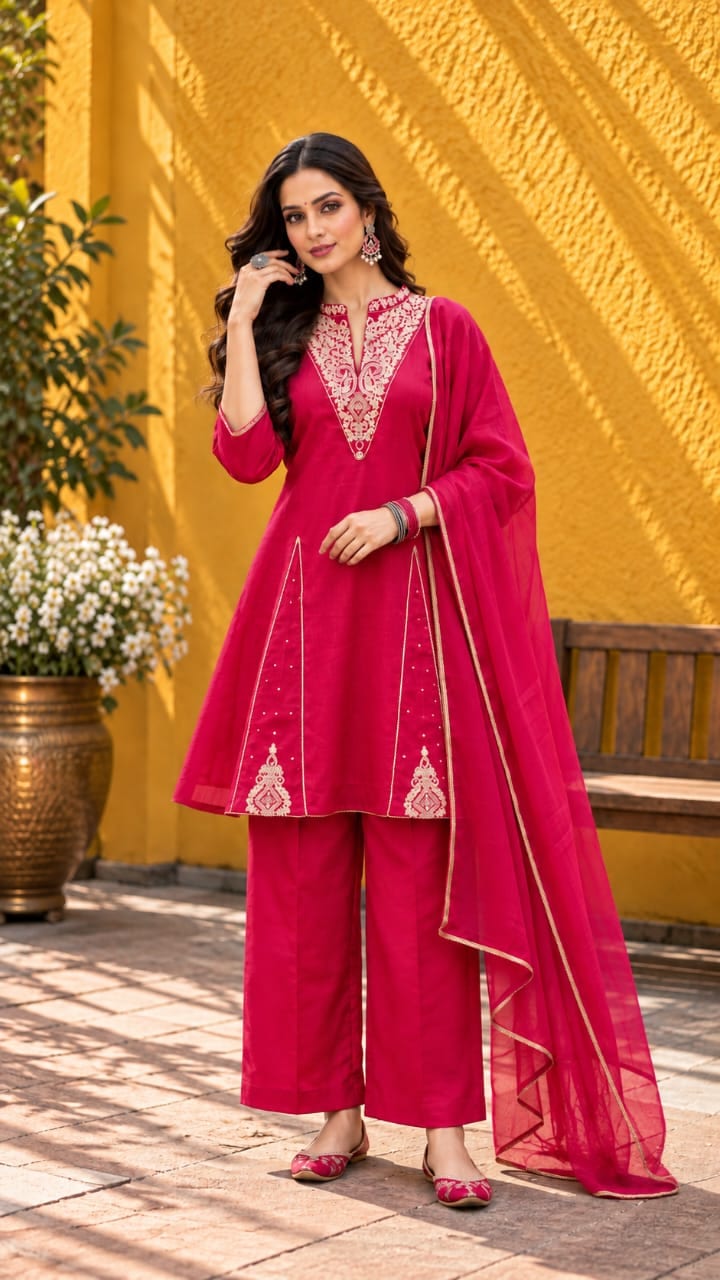 GulabiNoor Premium Chinon Suit Set