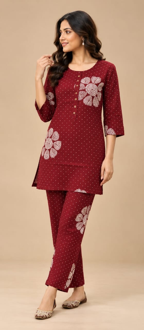 Elvesa Maroon Rayon Co-Ord Set